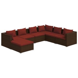 vidaXL 7 Piece Garden Lounge Set with Cushions Poly Rattan Brown
