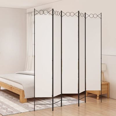 vidaXL 5-Panel Room Divider White 200x220 cm Fabric