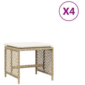 vidaXL Garden Stools with Cushions 4 pcs Beige 41x41x36 cm Poly Rattan