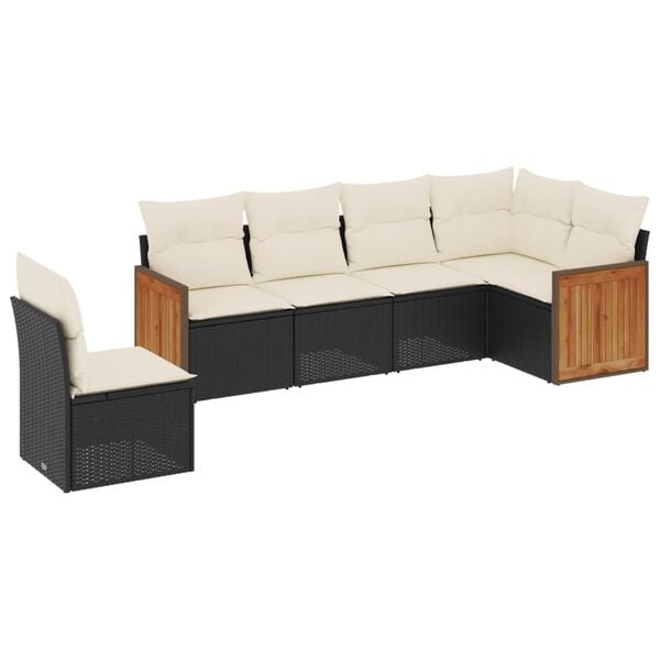 vidaXL 6 Piece Garden Sofa Set with Cushions Black Poly Rattan