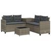 vidaXL Garden Sofa with Table and Cushions L-Shaped Grey Poly Rattan