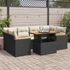 vidaXL 6 Piece Garden Sofa Set with Cushions Black Poly Rattan Acacia