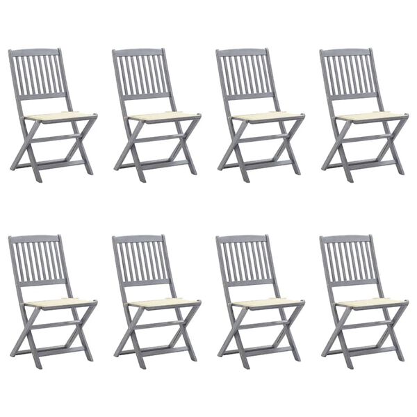 vidaXL Folding Outdoor Chairs 8 pcs with Cushions Solid Acacia Wood