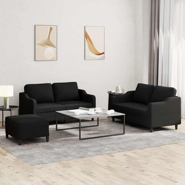 vidaXL 3 Piece Sofa Set with Cushions Black Fabric