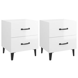 vidaXL Bedside Cabinet | Set of 2 | High gloss white | Engineered wood, metal