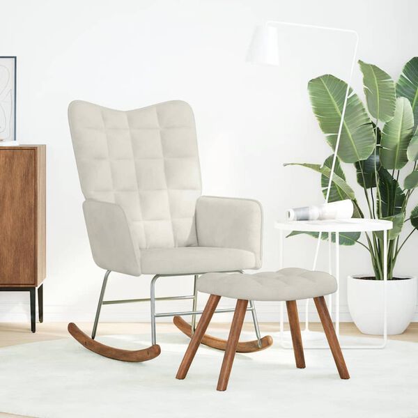 vidaXL Rocking Chair with Stool Cream Velvet