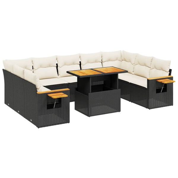 vidaXL 11 Piece Garden Sofa Set with Cushions Black Poly Rattan