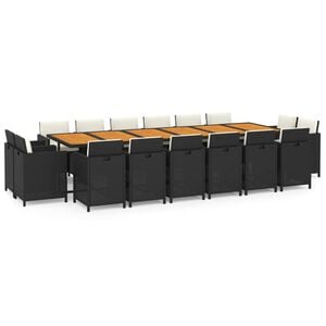 vidaXL 17 Piece Garden Dining Set with Cushions Poly Rattan Black
