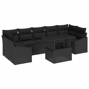 vidaXL Garden Sofa Set with Cushion 8 pcs Black Poly Rattan