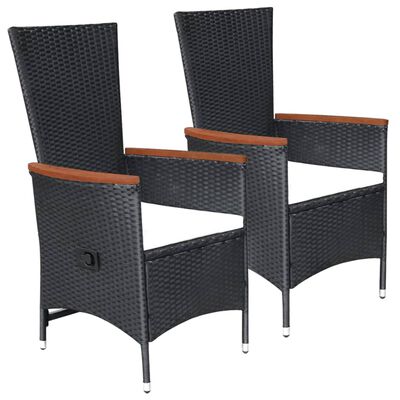 vidaXL Outdoor Chairs 2 pcs with Cushions Poly Rattan Black