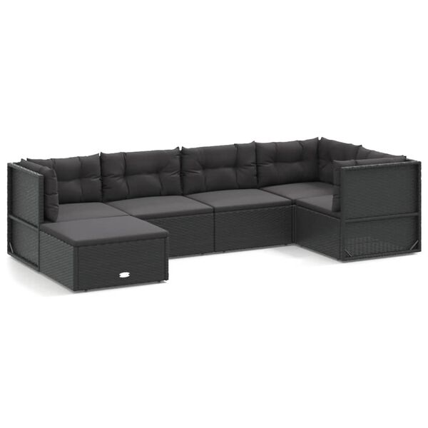 vidaXL 6 Piece Garden Lounge Set with Cushions Black Poly Rattan
