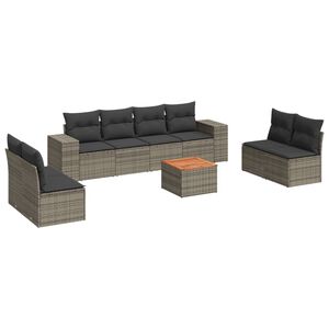 vidaXL 9 Piece Garden Sofa Set with Cushions Grey Poly Rattan