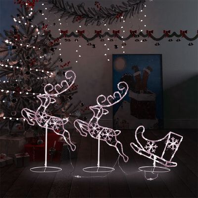 vidaXL Acrylic Christmas Flying Reindeer&Sleigh 260x21x87cm Warm White