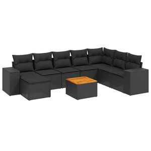 vidaXL 9 Piece Garden Sofa Set with Cushions Black Poly Rattan