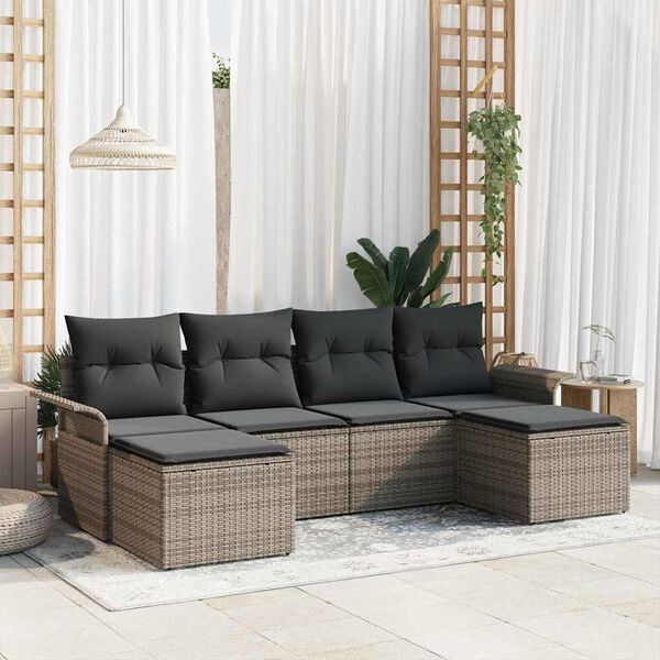 vidaXL Garden Sofa Set with Storage 6 pcs Grey Poly Rattan