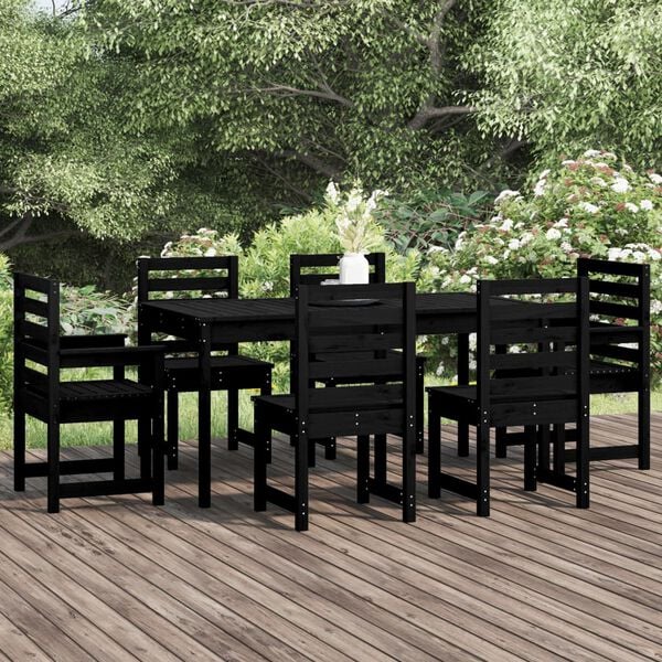 vidaXL 7 Piece Garden Dining Set Black Solid Wood Pine