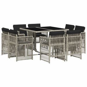 vidaXL 9 Piece Garden Dining Set with Cushions Light Grey Poly Rattan