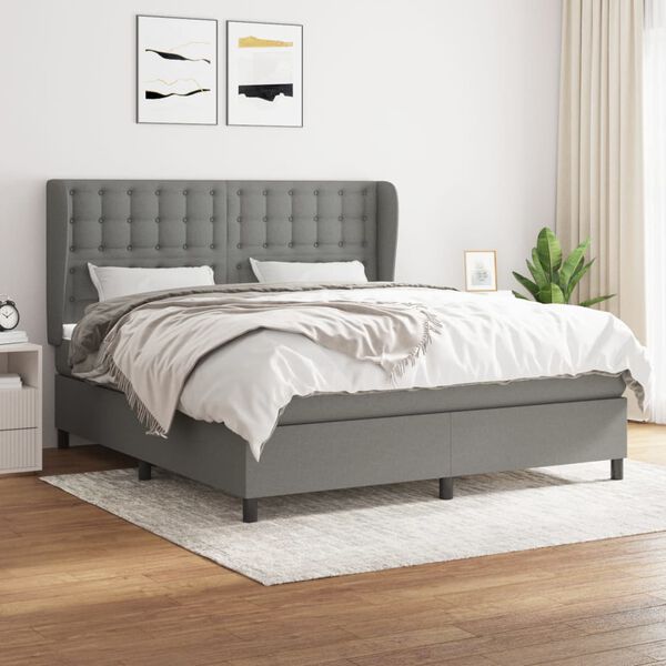 vidaXL Box Spring Bed with Mattress Dark Grey 153x203 cm Queen Size Fabric