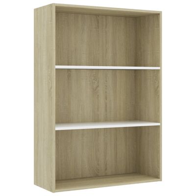 vidaXL 3-Tier Book Cabinet White and Sonoma Oak 80x30x114 cm Engineered Wood