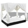 vidaXL Outdoor Lounge Bed with Curtains Poly Rattan Black