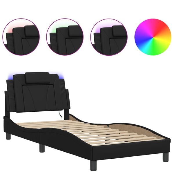 vidaXL Bed Frame "Viana" with LED without Mattress Black 90x190 cm