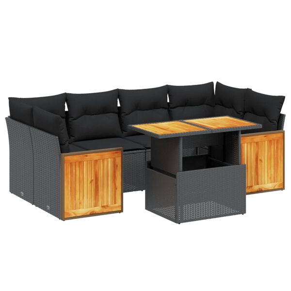vidaXL 7 Piece Garden Sofa Set with Cushions Black Poly Rattan