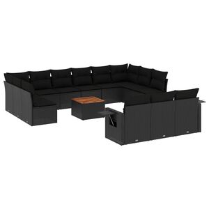 vidaXL 14 Piece Garden Sofa Set with Cushions Black Poly Rattan