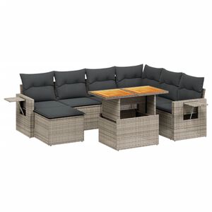 vidaXL 8 Piece Garden Sofa Set with Cushions Grey Poly Rattan