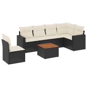 vidaXL 7 Piece Garden Sofa Set with Cushions Black Poly Rattan