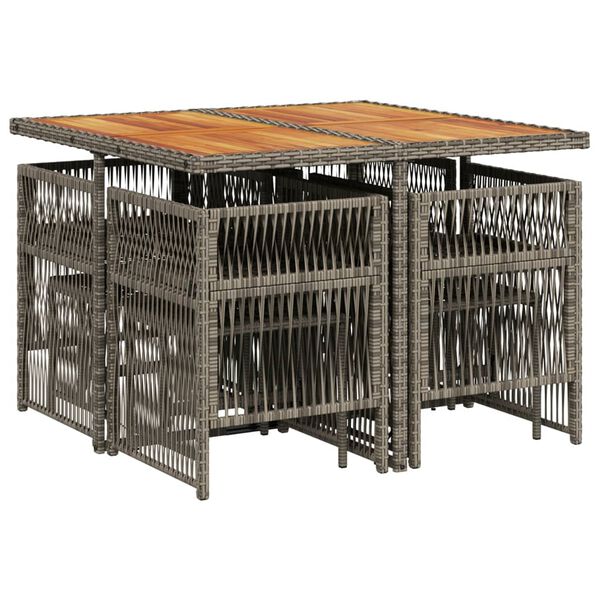 vidaXL 9 Piece Garden Dining Set with Cushions Grey Poly Rattan