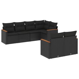 vidaXL 7 Piece Garden Sofa Set with Cushions Black Poly Rattan