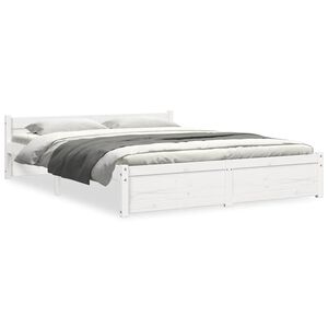vidaXL Bed Frame without Mattress White Solid Wood 150x200 cm King Size King Size