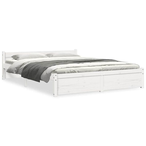 vidaXL Bed Frame without Mattress White Solid Wood 150x200 cm King Size King Size