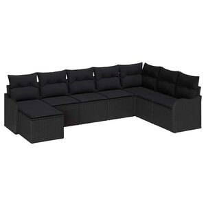 vidaXL Garden Sofa Set with Cushion 8 pcs Black Poly rattan