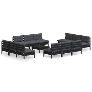 vidaXL 13 Piece Garden Lounge Set with Anthracite Cushions Pinewood