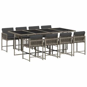 vidaXL 9 Piece Garden Dining Set with Cushions Grey Poly Rattan