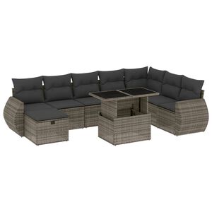 vidaXL 9 Piece Garden Sofa Set with Cushions Grey Poly Rattan