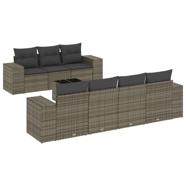 vidaXL 8 Piece Garden Sofa Set with Cushions Grey Poly Rattan