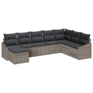 vidaXL Sofa Set with Cushion 8 pcs Grey Poly Rattan