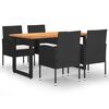 vidaXL 5 Piece Garden Dining Set with Cushions Poly Rattan Black