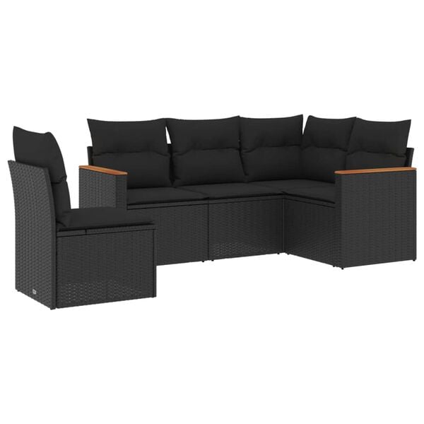 vidaXL 5 Piece Garden Sofa Set with Cushions Black Poly Rattan