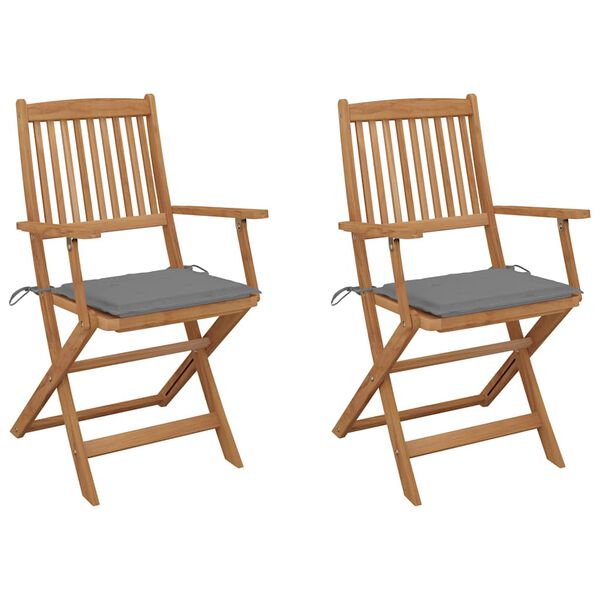 vidaXL Folding Garden Chairs 2 pcs with Cushions Solid Wood Acacia