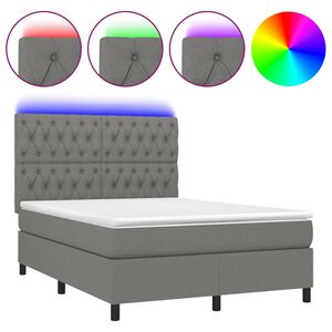 vidaXL Box Spring Bed with Mattress&LED Dark Grey 137x187 cm Double Size Fabric