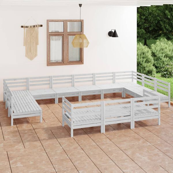 vidaXL 13 Piece Garden Lounge Set White Solid Wood Pine