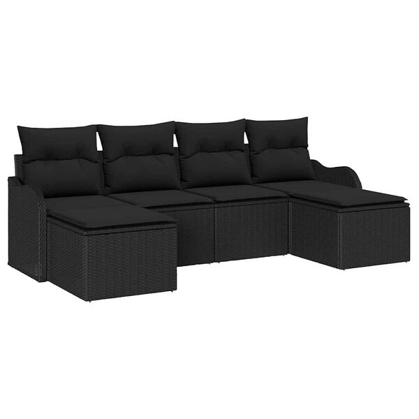 vidaXL Garden Sofa Set with Cushion 6 pcs Black Poly rattan