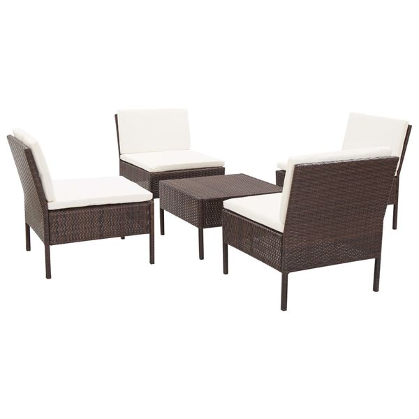 vidaXL 5 Piece Garden Sofa Set with Cushions Poly Rattan Brown
