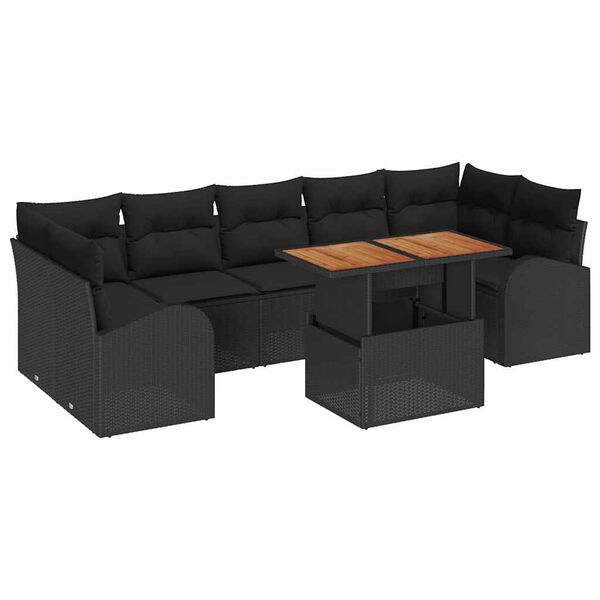 vidaXL Garden Sofa Set with Cushion 8 pcs Black
