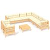 vidaXL 10 Piece Garden Lounge Set with Cream Cushions Solid Pinewood