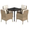 vidaXL 5 Piece Garden Dining Set with Cushions Beige Poly Rattan