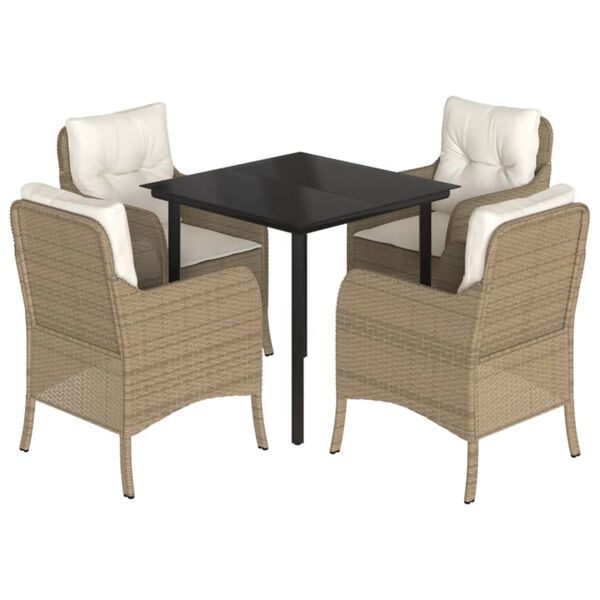 vidaXL 5 Piece Garden Dining Set with Cushions Beige Poly Rattan